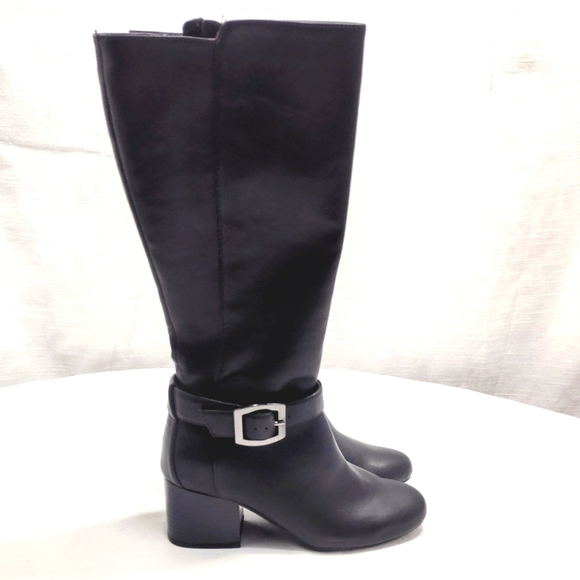 Aerosoles Patience Faux Leather Extended Calf Knee-High Stack Heel Boots - Picture 5 of 15